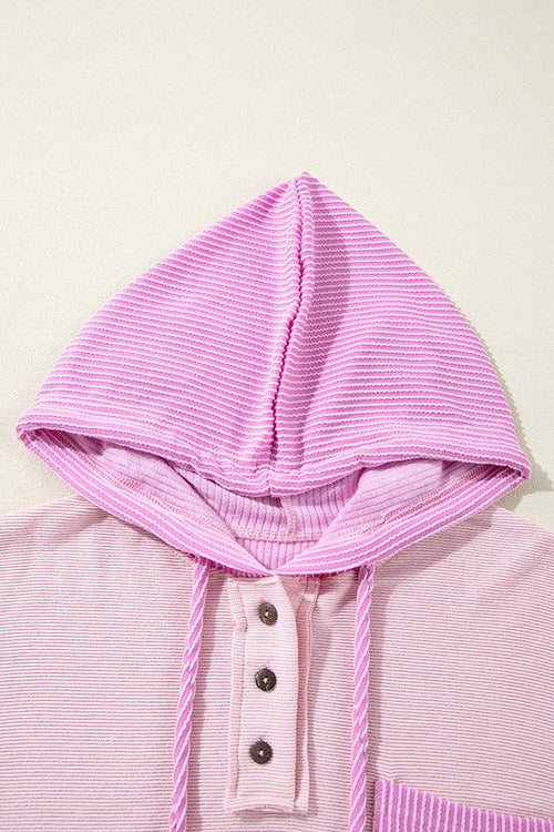 Corded Patch Pocket Drawstring Henley Hoodie