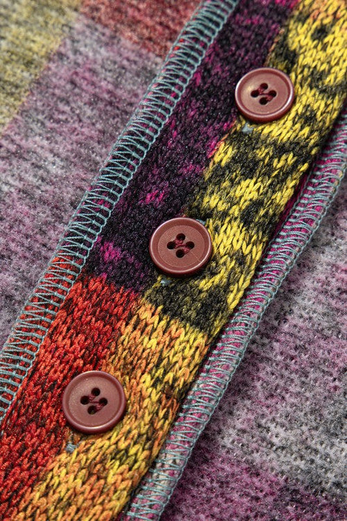 Brushed Check  Pocket Thumbholes Henley Hoodie