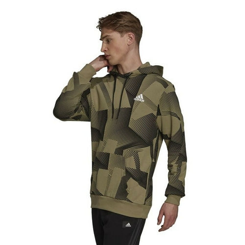 Men's Graphic Hoodie - Eco-Friendly Cotton Blend Pullover Khaki