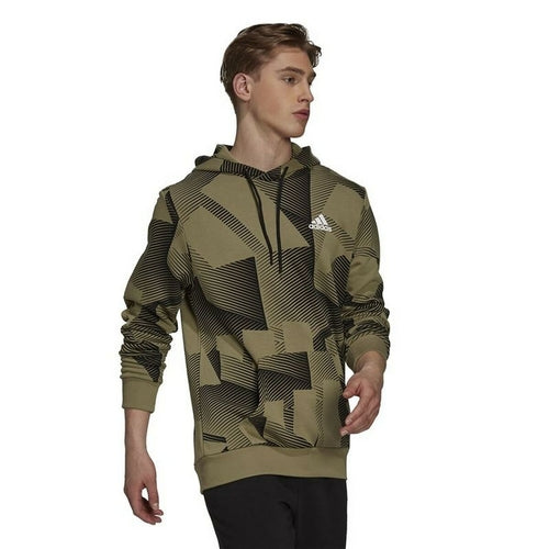 Men's Graphic Hoodie - Eco-Friendly Cotton Blend Pullover Khaki