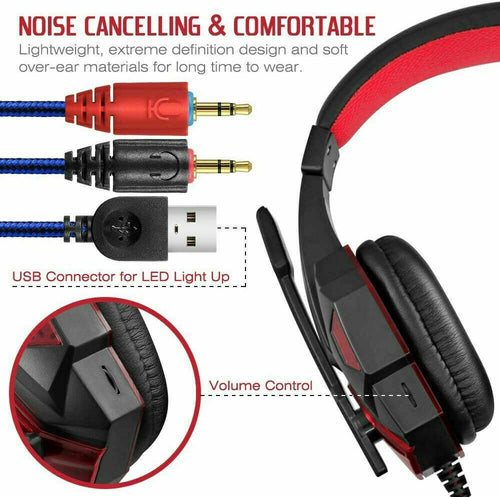 3.5mm Gaming Headset Mic LED Headphones Stereo Bass Surround For PC
