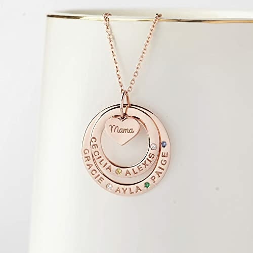 Personalized Grandma Birthstone Necklace - Custom Grandkids Names Jewelry