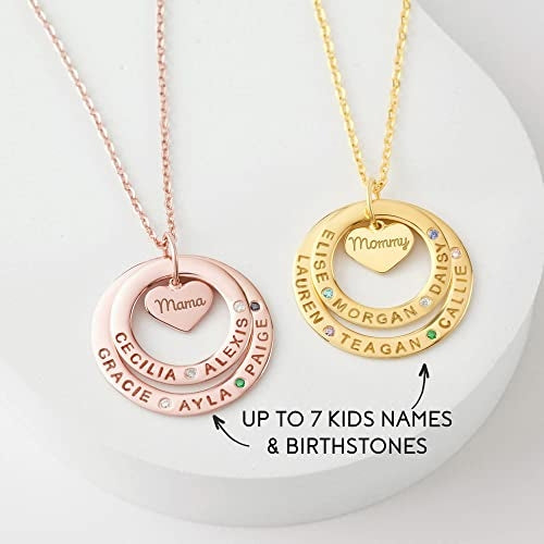 Personalized Grandma Birthstone Necklace - Custom Grandkids Names Jewelry