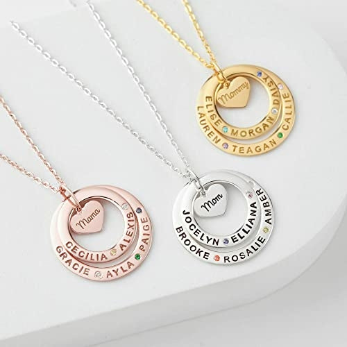 Personalized Grandma Birthstone Necklace - Custom Grandkids Names Jewelry