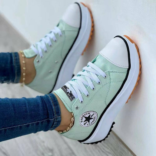 Women's Canvas Sneakers - Casual Lace-Up Pattern Sport Shoes