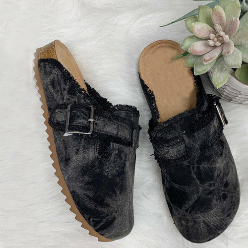 Women's Vintage Canvas Clogs - Flat Heel Round Toe Slip-On Loafers