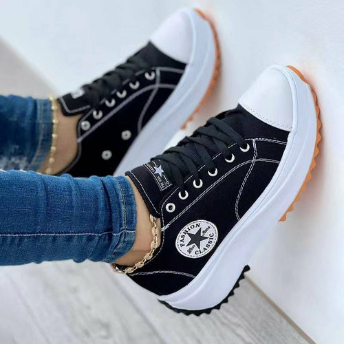 Women's Canvas Sneakers - Casual Lace-Up Pattern Sport Shoes