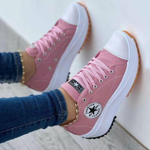 Women's Canvas Sneakers - Casual Lace-Up Pattern Sport Shoes