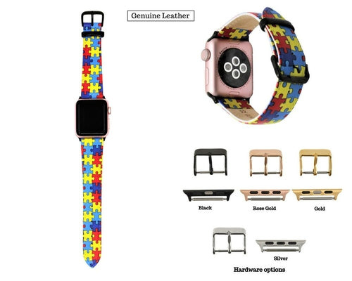 Autism Awareness Apple Watch Band - Genuine Leather for All Models