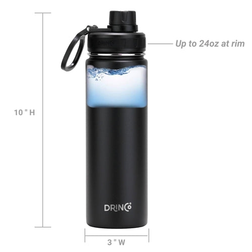 DRINCO 22oz Stainless Steel Sport Water Bottle - Insulated Black