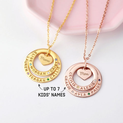 Personalized Grandma Birthstone Necklace - Custom Grandkids Names Jewelry