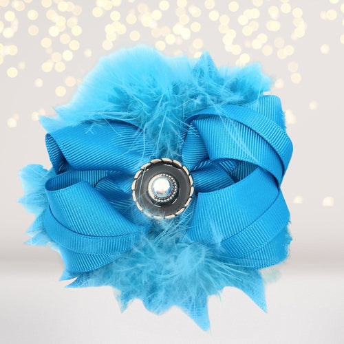 Marabou Feather Flower Shaped Hair Bow, Marabou Boutique bow