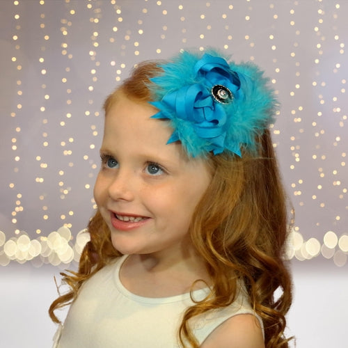 Marabou Feather Flower Shaped Hair Bow, Marabou Boutique bow