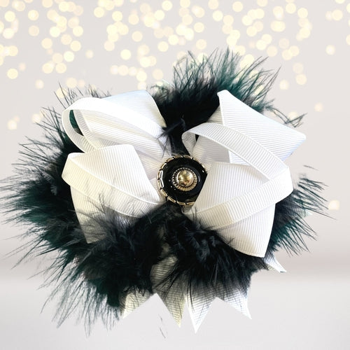 Marabou Feather Flower Shaped Hair Bow, Marabou Boutique bow