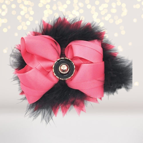 Marabou Feather Flower Shaped Hair Bow, Marabou Boutique bow