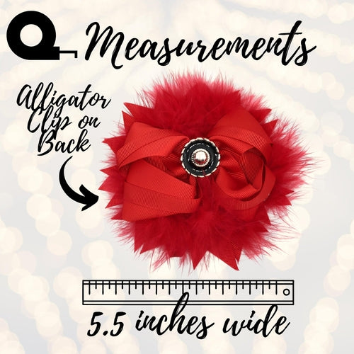 Marabou Feather Flower Shaped Hair Bow, Marabou Boutique bow