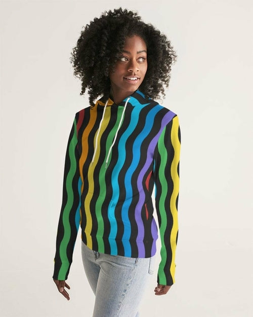 Women's Rainbow Stripes Graphic Hoodie - Pullover Sweatshirt